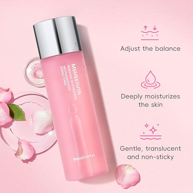 Nicotinamide Rose Essence Toner, with Rose Extract, Moisturizing, A Fresh and Delicate Feel, Alcohol-Free, Suitable for All Skin Types, 150ml/5.07 fl oz per Bottle.