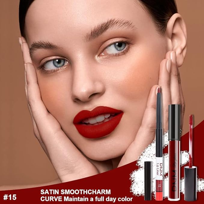 AMY'S DIARY 2pcs Matte Dark Red Lip Liner and Lipstick Makeup Set, Liquid Lipstick 24H and Lip Liner Set Matt Liquid Lips Make Up Waterproof Long Lasting Lipstick Matte Kit with Lip liner kit (02)