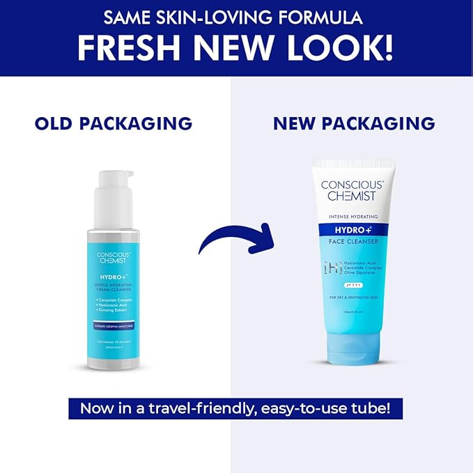 Conscious Chemist® Hydro+ Gentle Face Wash for Dry Skin | 100ml | Hydrating Facial Cleanser with Hyaluronic Acid, Ceramides & Ginseng | For Smooths & Softens Skin, Non Comedogenic | Men & Women