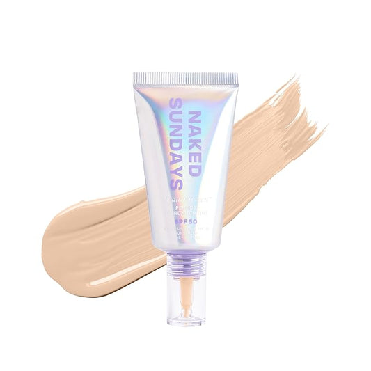 Naked Sundays BeautyScreen™ SPF 50 Mineral Peptide Foundation Tint – Skin Tint & Mineral Sunscreen | Radiant, Buildable Coverage, Acne-Safe, Infused with Peptides (2 Fair Sand, 1.01 oz)