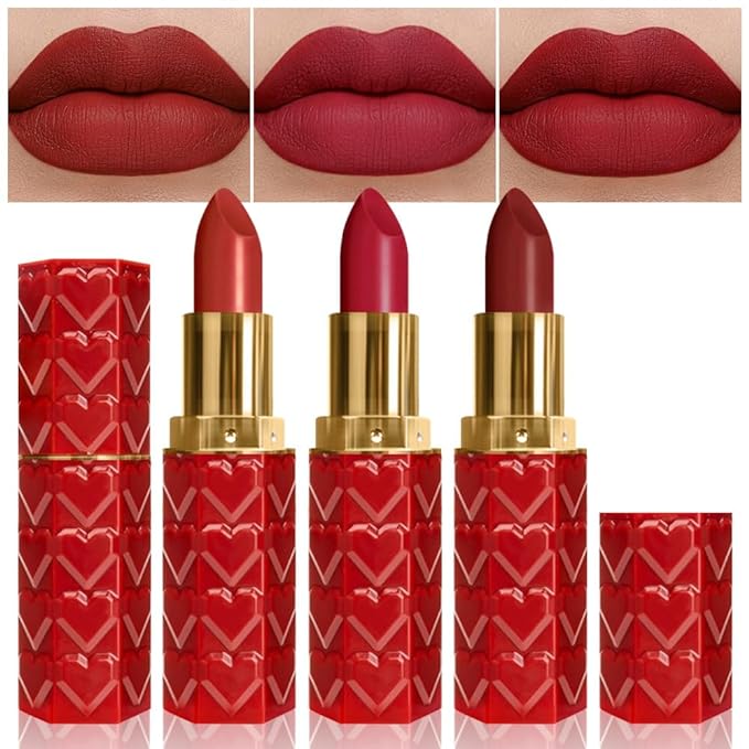 3 Pcs Matte Velvet Lipstick for Women Set,Nude Long Lasting Matte Lip Stick 24H Waterproof for Girls Natural Lip Makeup,Matte Non-Stick Lipstick Makeup for Women,labiales magicos 24 horas originales