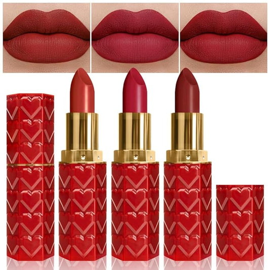 3 Pcs Matte Velvet Lipstick for Women Set,Nude Long Lasting Matte Lip Stick 24H Waterproof for Girls Natural Lip Makeup,Matte Non-Stick Lipstick Makeup for Women,labiales magicos 24 horas originales