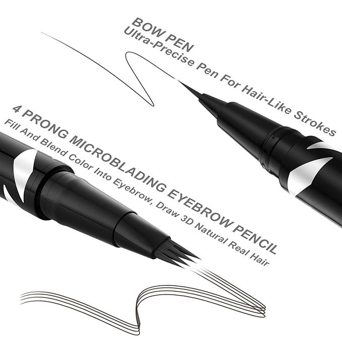 LAVONE 2-IN-1 Dual-ended Waterproof Eyebrow Pencil, 4 Tip Microblading Pen & Ultra-Precise Brow Pencil, Dual-ended Eyebrow Brush, Ebony