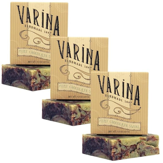 Organic Mint Chocolate Swirl Bar Soap - Gentle Cleansing for Sensitive Skin, Herbal and Mint - 3 Pack - Experience Healthy and Glowing Skin