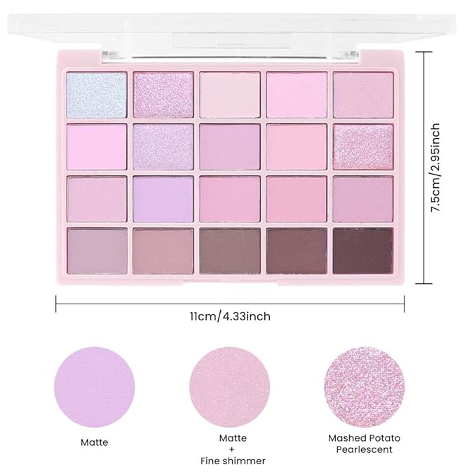 20Colors Light Purple Pink Nude Basics Matte Eyeshadow Palette,Eye Shadow Travel Makeup Palette all in one Long Lasting Waterproof,Great for Travel Gift Kit