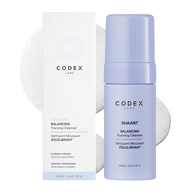 Codex Labs Shaant Balancing Foaming Face Cleanser - Oil Control & Pore Minimizer for Acne-Prone, Oily & All Skin Types - Micellar Water, Oil-Free, Vegan & Cruelty-Free (3.4 oz)