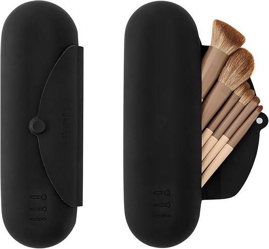 Silicone Makeup Brush Holder，Travel Makeup bag-Soft Portable Cosmetic Face Brushes Holder，Large Travel Makeup Brush Case with Anti-Fall Out Magnetic Closure