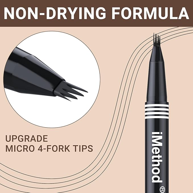 iMethod eyebrow pen - Microblading eyebrow pen, eyebrow pencil with a Micro 4-Fork Tip for Natural Hair-Like Brows, Long-Lasting Eye Brow Pencils for Women, Waterproof, Light Brown