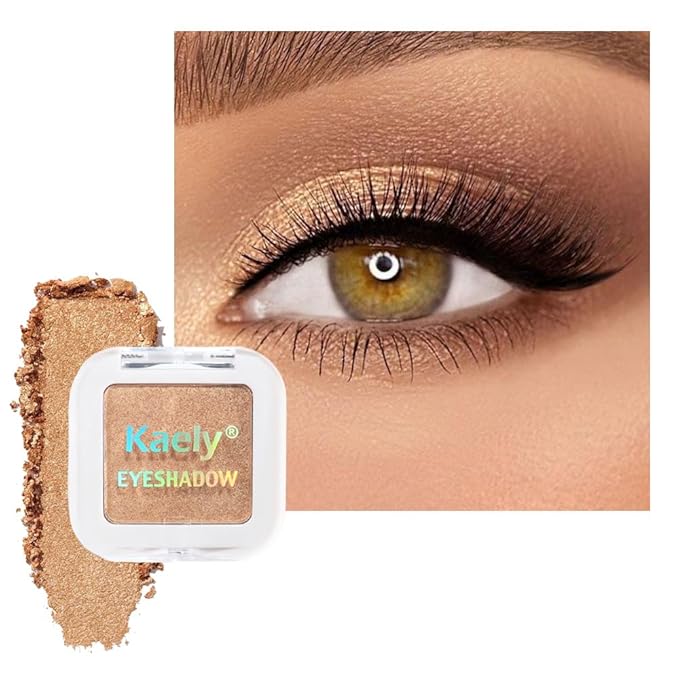 Golden Brown Glitter Single Eyeshadow – Neutral Shimmer Eye Shadow, Daily Waterproof Long-Lasting Eyeshadow Powder Palette for Women Eye Makeup sombras para ojos (06)