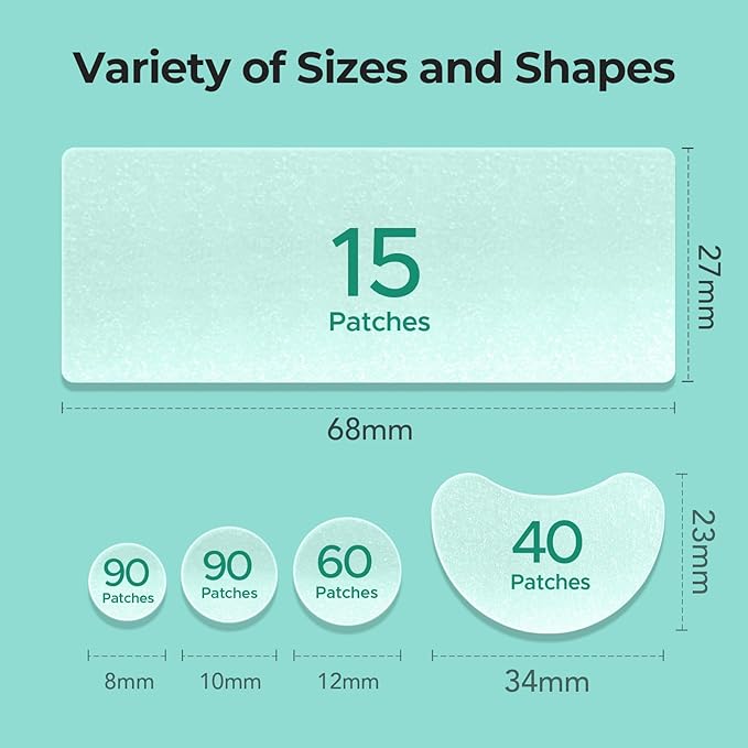 TKTK Large Pimple Patches for Face, 68 x 27 mm XL Hydrocolloid Bandages, Big Acne Patches for Body, Forehead, Chin, Nose, Chest and Back Blemish Zit Breakouts (Strip, Contoured, Dot 5 Sizes 295 Count)