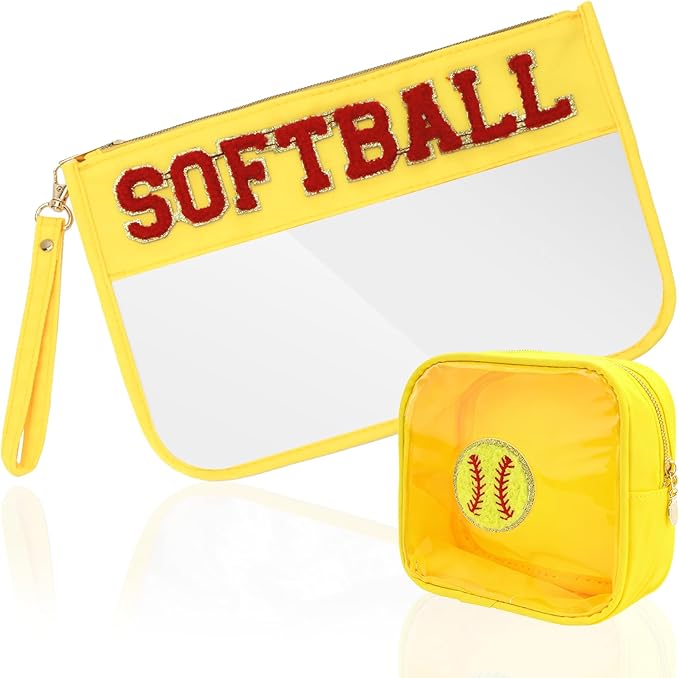 2Pcs softball Makeup Bag Set, PVC Large Capacity Portable Transparent Cosmetic Bag, Travel Wash Bag, Stationery Storage Bag (softball)