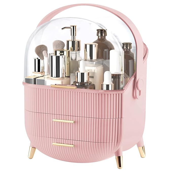 YGJT Make up Organizers and Storage, Makeup Organizer for Vanity, Cosmetics Skincare Organizers with Lid and Drawers, Cosmetic Display Cases for Countertop, Bathroom, Ideal Gifts for Women(Pink)