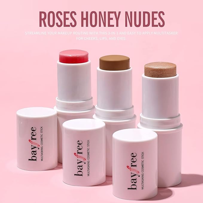 KIMUSE Multi Stick Trio Face Makeup, Cream Blush Stick for Cheeks & Lips, Contour Stick & Highlighter Makeup Sticks for All Skin