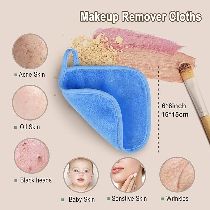 KODAMO Makeup Remover Cloth, Reusable Makeup Remover Pads Washable with Mesh Bag, Microfiber Makeup Removal Face Wash Cloths with Just Water, Gentle Soft, 12 Pack