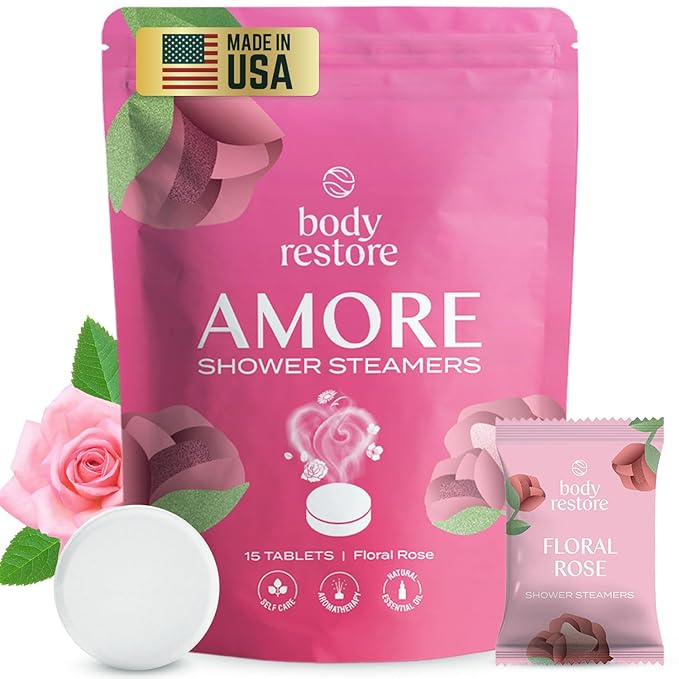 Body Restore Shower Steamers Aromatherapy 15 Pack - Birthday Gifts for Women, Men, Travel Essentials, Stress Relief, Relaxation, Self Care - Rose