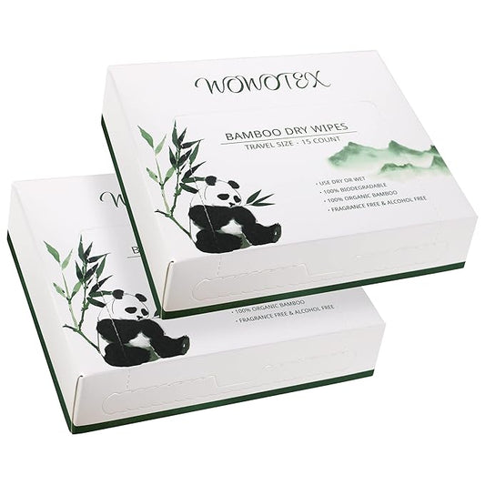 Travel Size Bamboo Viscose Disposable Face Towel Biodegradable Large Dry Face Wipes 30 Count/2 Box Extra Thick Soft Clean Facial Towels for Facial and Body Cleansing, Travel, Camping