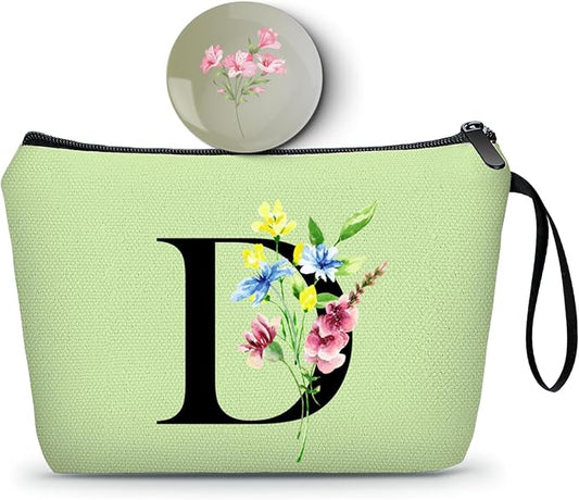 Women Birthday Maid of Honor Monogrammed Gifts for Bride Bridesmaid Sister Friend Her Teacher Makeup Cosmetic Bag with Mirror Mothers Day Christmas Graduation D