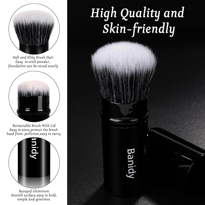 Makeup Brush Kabuki Face Brushes Retractable Travel Blush Kabuki Brush Portable Flawless for Foundation, Powder Blush, Bronzer, Buffing, Liquid, Cream, Cruelty Free with Cover