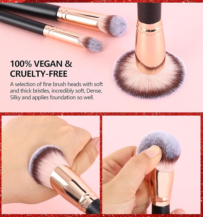 Angled Foundation Brush Contour Conceal Brush Set, 3Pcs Angled Synthetic Kabuki Makeup Brush for Face Blush Bronzer Travel Buffing Stippling Contour Powder Liquid Blending