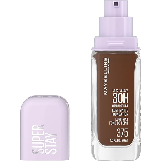 Maybelline Super Stay Lumi-Matte Foundation, Lightweight and Buildable Full Coverage Foundation Makeup For Up To 30HR Wear, 375, 1 Count