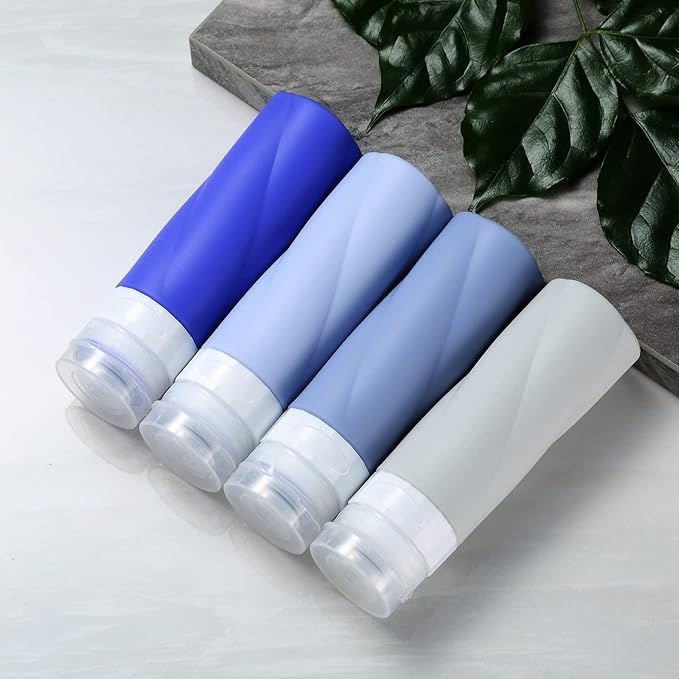 Gemice Travel Bottles for Toiletries, 3oz Tsa Approved Travel Size Containers BPA Free Leak Proof Travel Tubes Refillable Liquid Travel Accessories with Clear Toiletry Bag (4 Pack)
