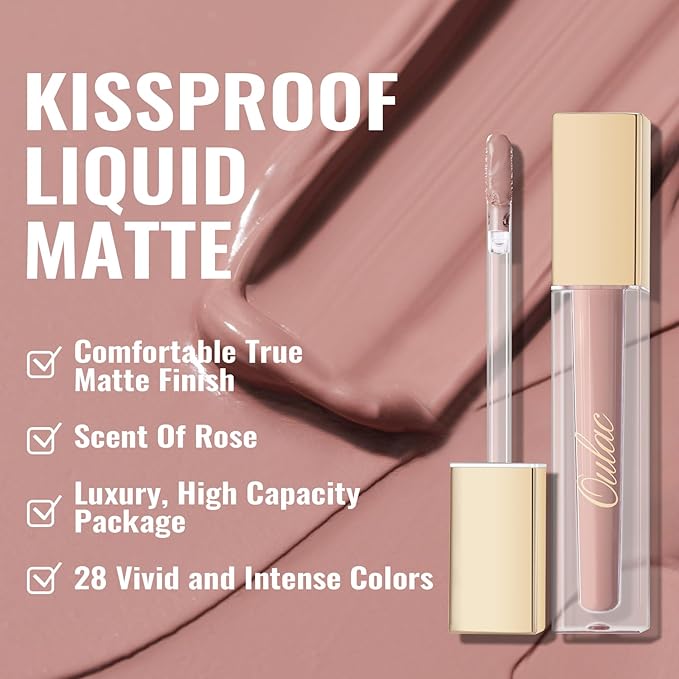 Oulac Matte Liquid Pink Lipstick for Women, Pink Nude Long Lasting Lipstick, Waterproof Lip Stain, No Transfer, Creamy High Pigmented Formula with Vitamin E, Vegan & Cruelty-Free M19