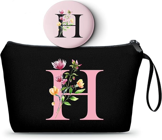 SEAMOON Bride to be Birthday Womens Unique Initial Monogram Gifts for Women Mom Personalized Travel Makeup Cosmetic Bag with Mirror Valentines Mothers Day Christmas Graduation H