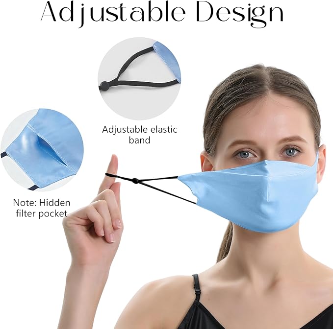 ZIMASILK 100% 22 Momme Mulberry Silk Face Mask for Men & Women, Reusable and Breathable Mouth Cover with Elastic strap