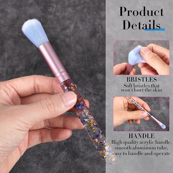 7 Pcs Makeup Brushes for Women, Cute Pink Makeup Brushes Crystal Sparkles Fan Blush Foundation Powder Lip Highlight Eye Shadow Eyebrow Brush Set With Sequins Handle Professional for Girl(Blue)
