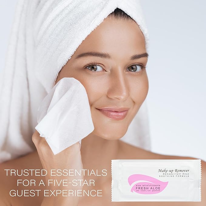 Fresh Aloe Makeup Remover Wipe for Hotel, AirBnB, VRBO, Vacation Rental (Case of 500)