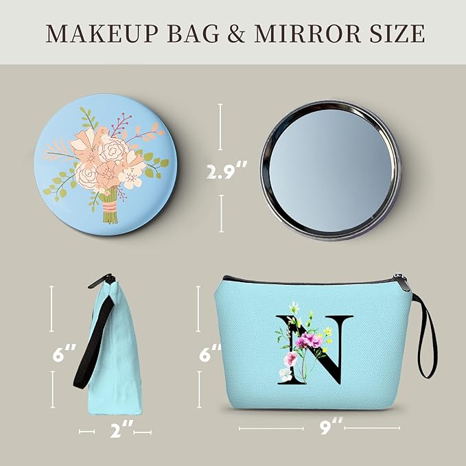 Appreciation Initial Monogram Gifts for Sisters from Sister Employees Team Bride Womens Unique Mom Personalized Makeup Cosmetic Bag with Mirror Mothers Day Christmas Graduation N