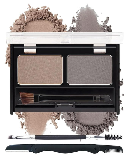 Waterproof Eyebrow Powder Kit-2 Colors Eye Brow Powder Tinted Palette Long Lasting Up to 16H,Light Brown/Taupe Brow Filler Defined&Sculpt Natural Eyebrow Makeup Sparse Brow with Brow Brush&Razor-01