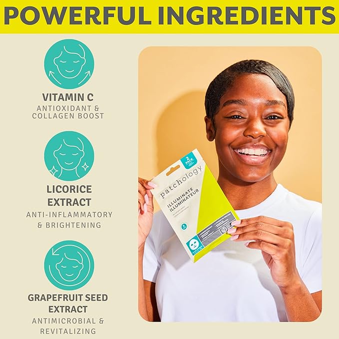 Patchology Brightening Face Masks with Vitamin C - Men & Women Face Masks Skin Care Sheet for Skin Brightening and More Even Skin Tone - Illuminate FlashMasque Face Sheets Moisturizer (2 Count)