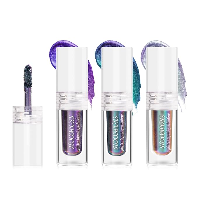 Glitter Liquid Eyeshadow, 3Colors Chameleon Liquid Metallic Eyeshadows Holographic Glitter Multichrome Eye Makeup Set, Long Lasting Wearing, Highly Pigment, Quick-Drying (#1+3+6)