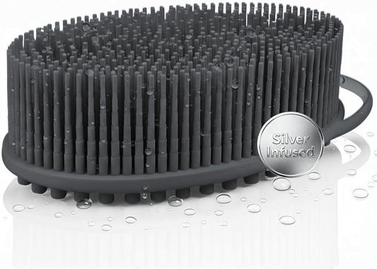 Silver Infused Silicone Body Scrubber Shower - Gentle Back Scrubber Soft Bristles - Avilana Premium Dual Sided Bath Brush Massage - Advanced Material Loofah Alternative - Gift Women Men
