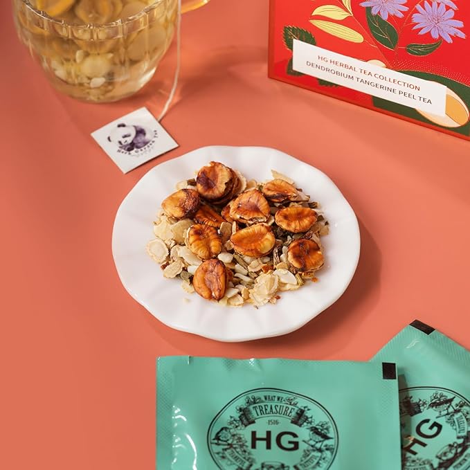Dendrobium Tangerine Peel Herbal Tea Gift Set – Caffeine-Free Chinese Wellness Blend for Immunity & Liver Health | 20 Tea Bags + 100g Rock Sugar | Natural Ingredients | Premium Holiday Gift Box for Parents & Tea Lovers