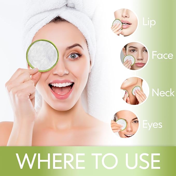20 Pack Reusable Makeup Remover Face Pads with Laundry Bag Washable Soft and Comfortable Cleaning Face Skin,Washable Bamboo Cotton Rounds Multicolour