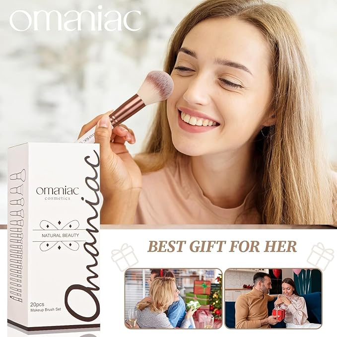 OMANIAC Makeup Brush Set， 20Pcs Professional Makeup Brushes for Foundation,Powder,Eyeshadow,Concealer Cream,Blush Buffe etc,with White Makeup Brushes Kit Case