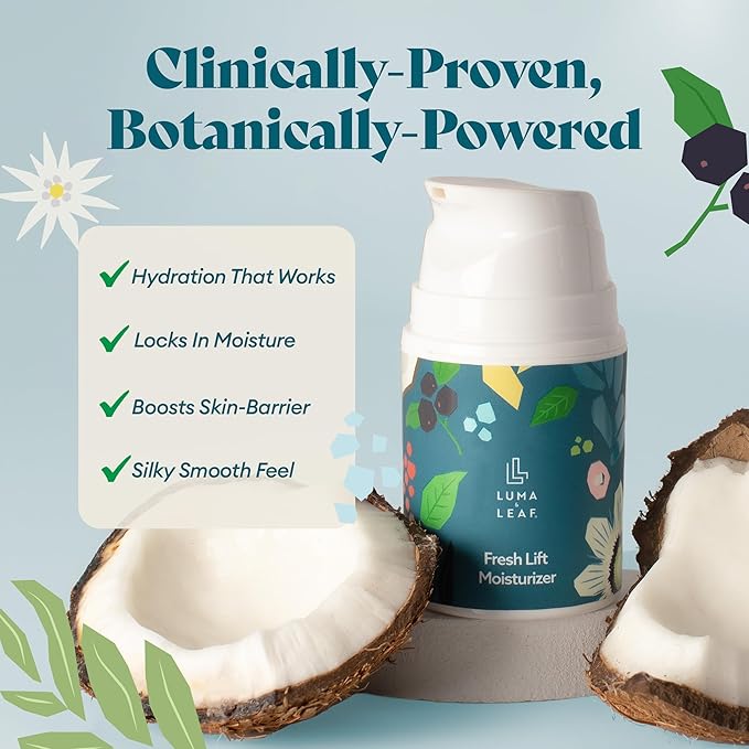 LUMA & LEAF Fresh Lift Peptide Moisturizer | Daily Anti-Aging Face Cream with Hyaluronic Acid & Hibiscus for Firming & Glow | Lightweight Facial Moisturizer for Fine Lines & Wrinkles | 1.7 fl oz