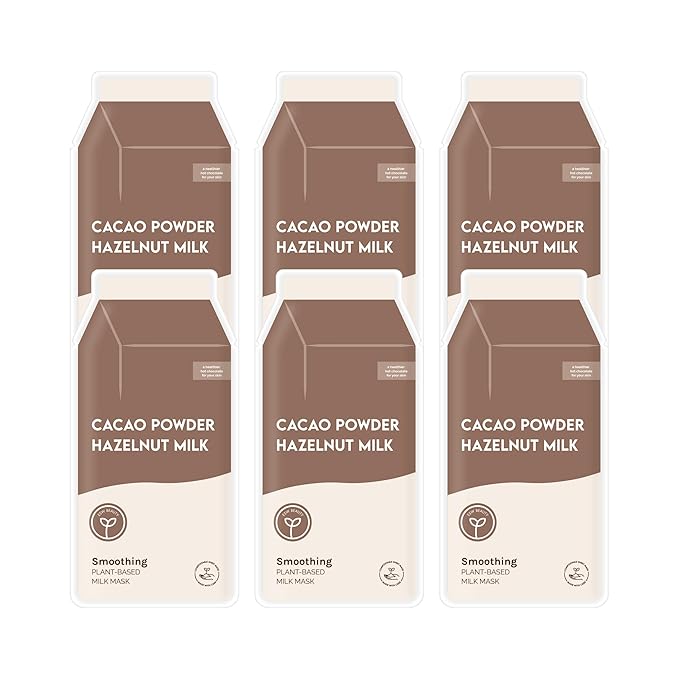 ESW Beauty Cacao Powder – Smoothing Plant-Based Milk Face Mask (6-Pack) – Cacao & Hazelnut for Aging & Sensitive Skin – Plumps, Softens & Promotes Youthful Complexion
