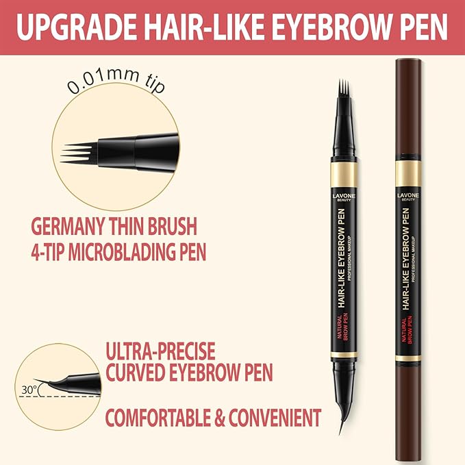 LAVONE Eyebrow Pen, 2-in-1 Eyebrow Pencils for Women with 4 Tip Microblading Eyebrow Pencil and Curved Precise Brow Pencil, Waterproof Eyebrow Pencil Create Full, Natural Hair-Like Brows, Dark Blonde