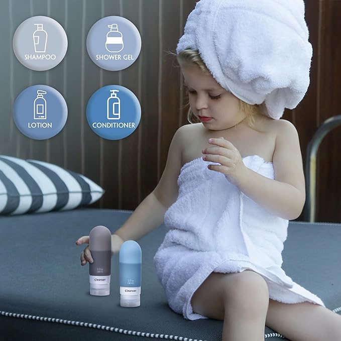 Travel Bottles for Toiletries,3oz Leak Proof Squeezable Travel Size Containers, 5 Pack TSA Approved Travel Essentials for Shampoo Conditioner,Silicone,Black Pack