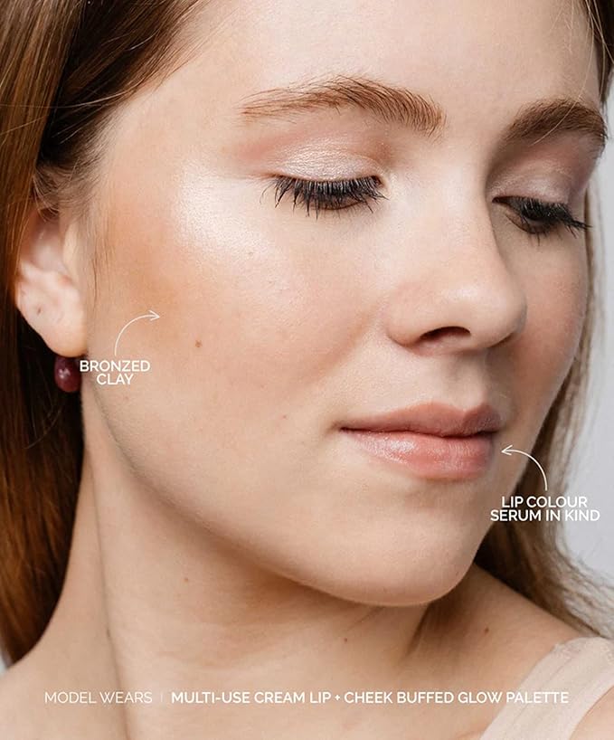 Fitglow Beauty Multi-Use Ceramide Cream Lip & Cheek Palette | Skincare-First Cream Pigment | Hydrating, Buildable Color | Natural Finish for Eyes, Cheeks & Lips | Refillable | Buffed Glow - 20g