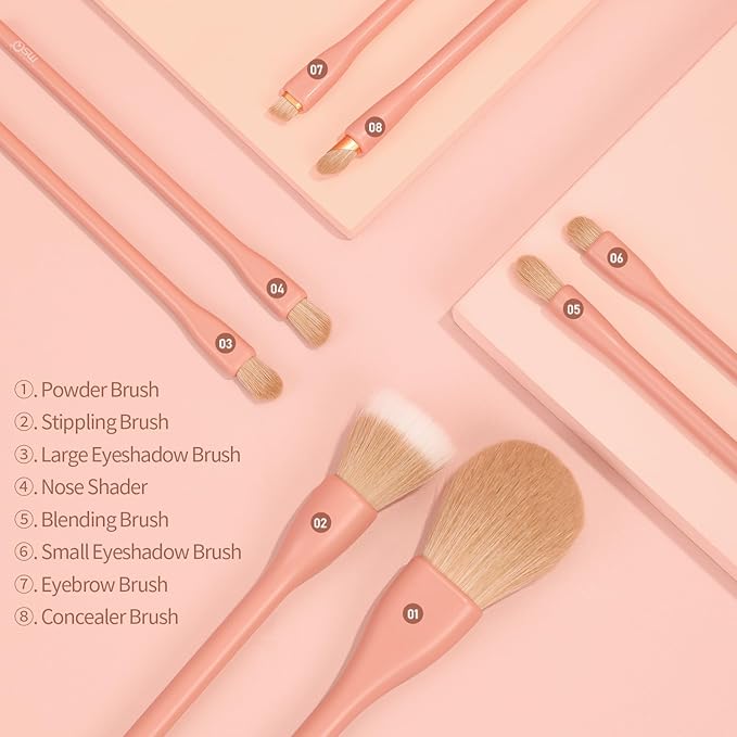 MSQ Make Up Brushes 8Pcs Makeup Brush Set Powder Brush Concealer Blending Brushes Set Stipping Brush Eyeshadow Brushes