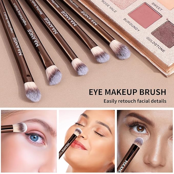 MAANGE 16PCS Makeup Brush Set Travel Makeup Brushes for Liquid Powder Contour Concealer Cream Cosmetics Blending Eyeshadow Eyeliner (Coffee)