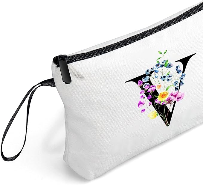 Mom Birthday Thank You Appreciation Gifts for Women Aunt Teacher Coworkers Bride Bridesmaid Monogrammed Travel Makeup Cosmetic Bag with Mirror Valentines Mothers Day Christmas Graduation V