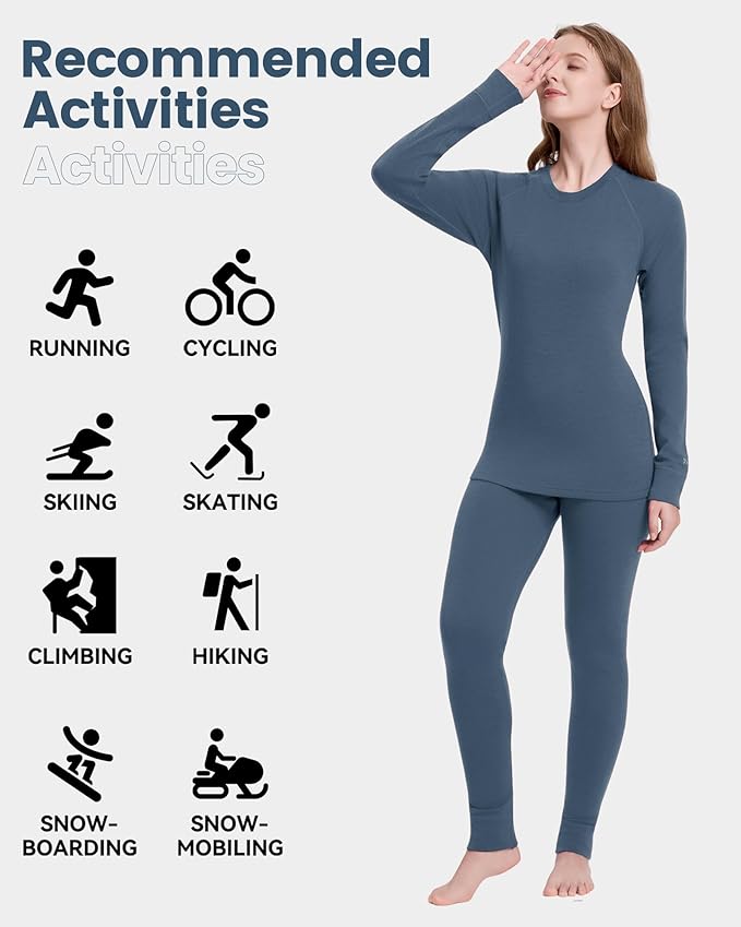Women's 100% Merino Wool Base Layer Sets - Light and Midweight Thermal Underwear Gifts Pack with Wool Beanie