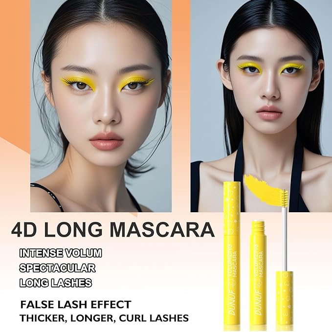 Yellow mascara Volumizing Lengthening Mascara Hypoallergenic Longwear and Smudge Resistant Liquid Lash Extensions Mascara Curling Defining Clump & Flake Free (07#)