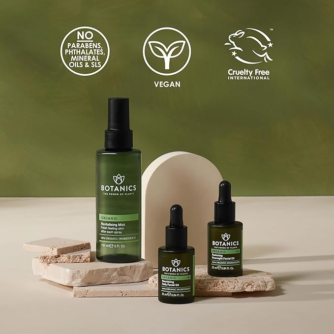 Botanics Hydrating Face Oil for Women & Men - Organic Nourishing Daily Facial Oil - Enriched with Argan & Rosehip Oil - Lightweight & Non-Greasy - Vegan & Cruelty-Free Skin Care (0.84 Fl Oz)