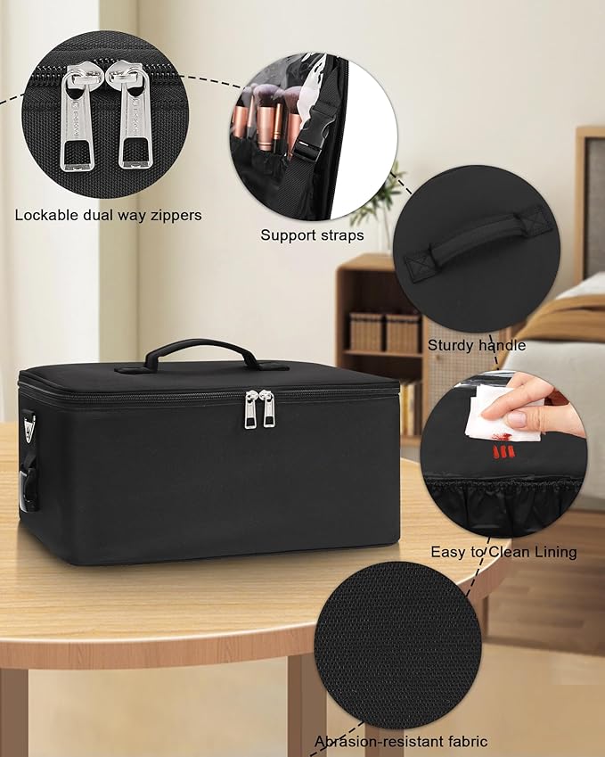 Relavel Makeup Bag Large Makeup Case Professional Cosmetic Storage Organizer Box Brush Holder with 3 Clear Set Bags for Makeup Artists with Shoulder Strap & Adjustable Dividers